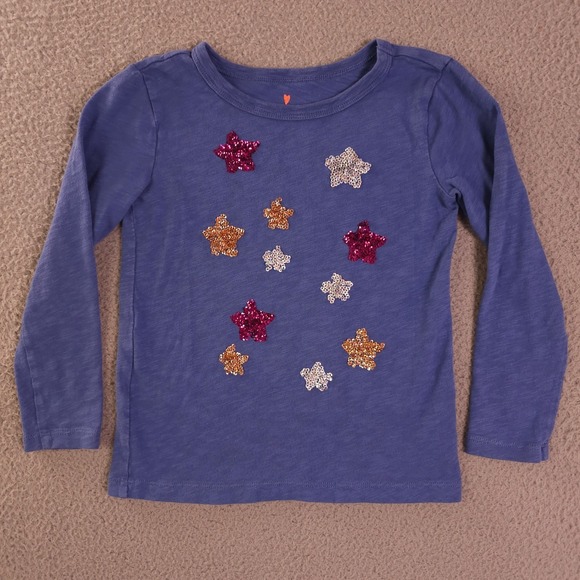 Crewcuts Other - Crewcuts Shirt Girls XS 4-5 Blue Sequin Star Graphic Long Sleeve Tee J Crew